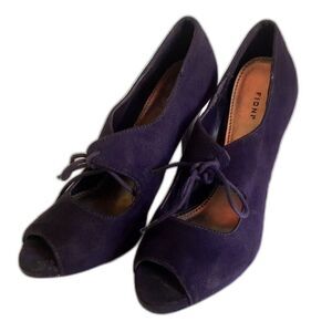 Fioni Purple Suede Peep Toe Heeled Pump Shoes Tie Up Front Size 6
